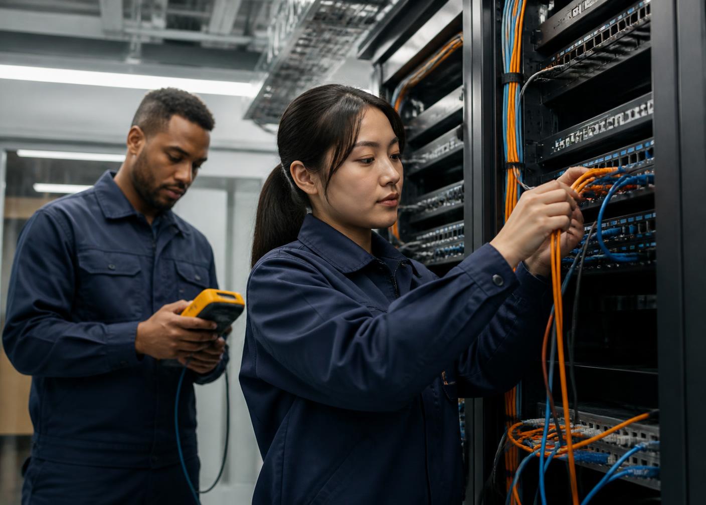 Domyniontek field engineers installing structured cabling